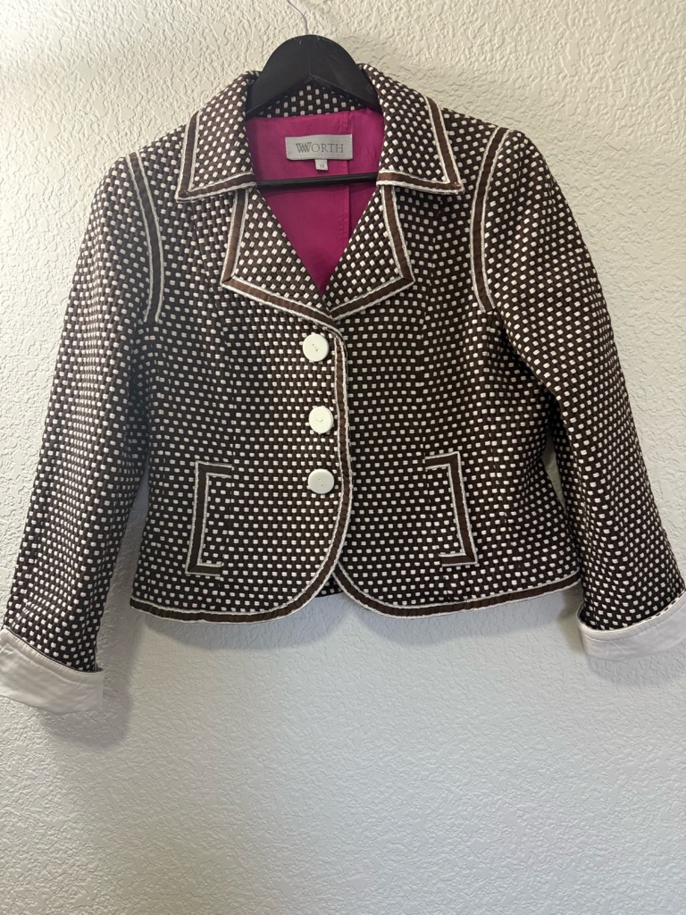 Worth Brown Retro Polka Dot Blazer | Vintage Inspired Tailored Jacket | Size 10 - Picture 2 of 15